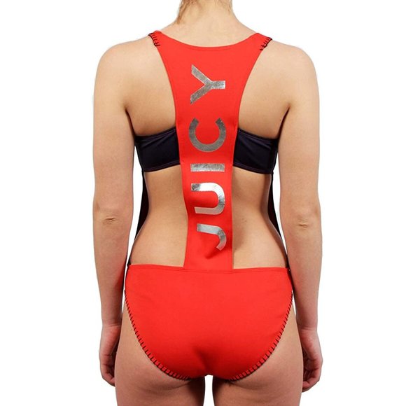 NWT JUICY COUTURE Red Blue LOGO 'Juicy' Zip-Front One-Piece Sporty Swimsuit - Picture 5 of 10